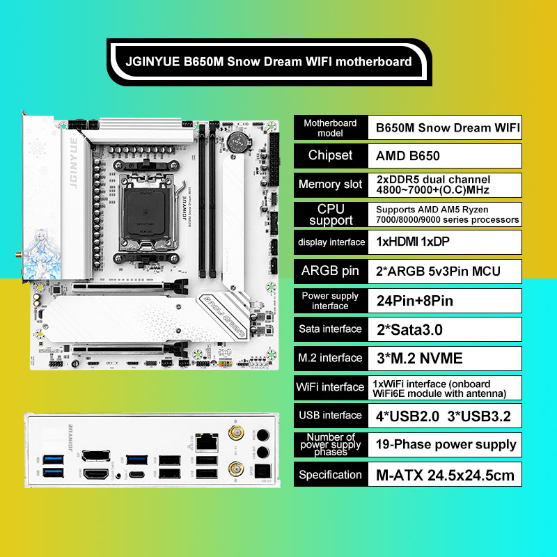 Am5 Micro Atx Pcie 5.0 Motherboard - JGINYUE B650M Snow Dream WIFI 6E